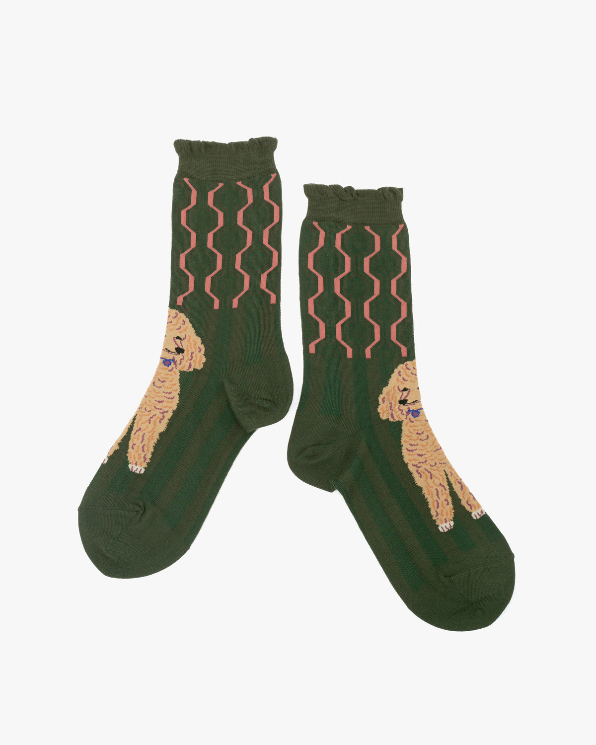 Debby Co. Crew Socks, Andeotte Collection, Green with Poodle