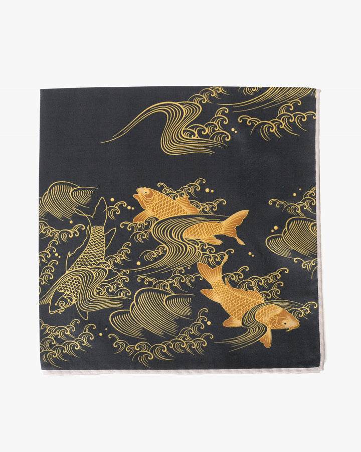 Japanese Handkerchief, Classic, Black and Gold Carp