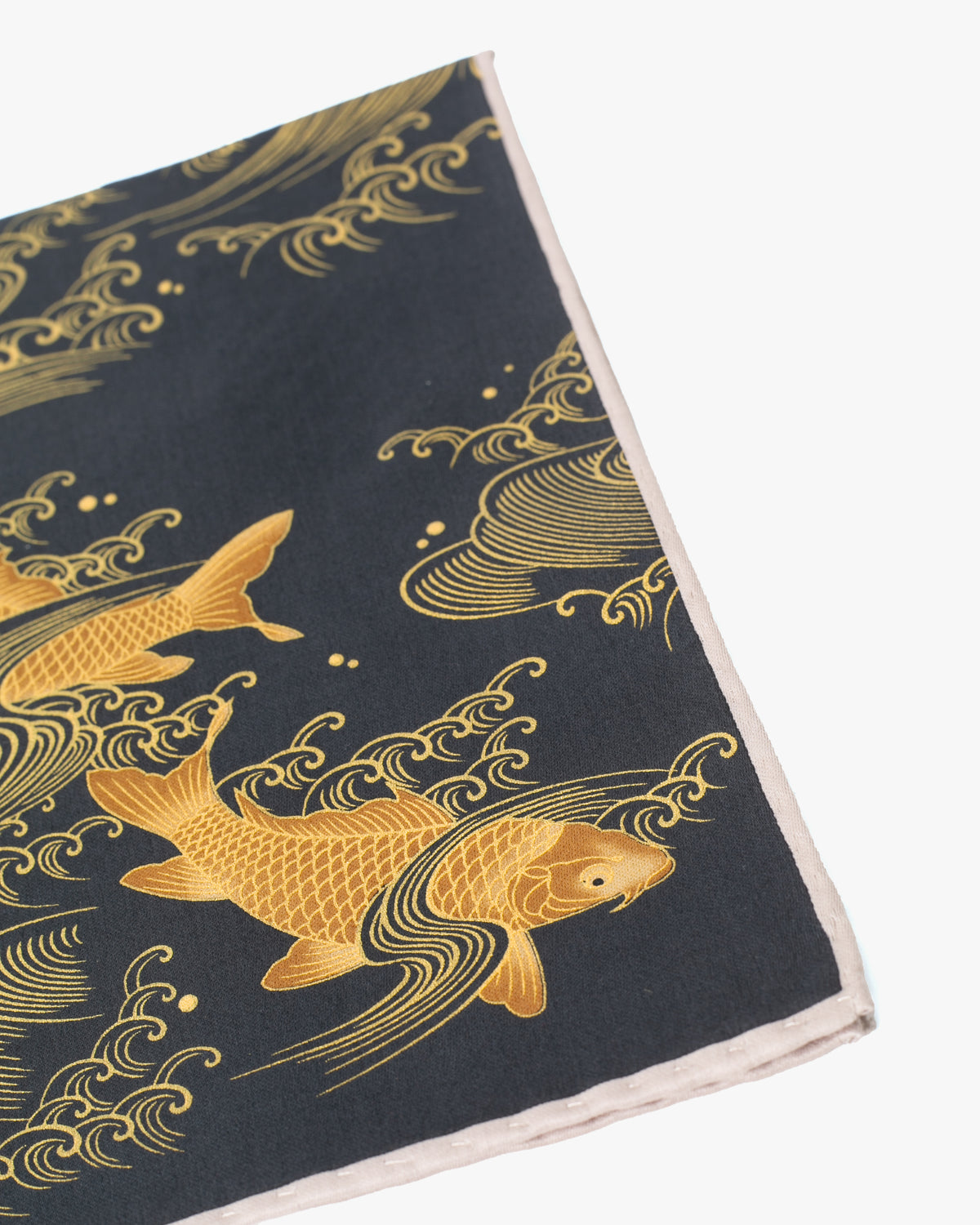 Japanese Handkerchief, Classic, Black and Gold Carp