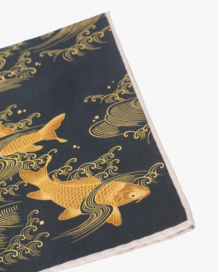 Japanese Handkerchief, Classic, Black and Gold Carp