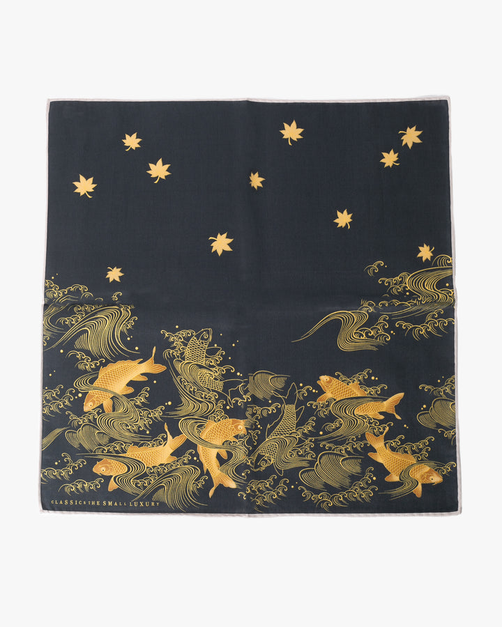 Japanese Handkerchief, Classic, Black and Gold Carp