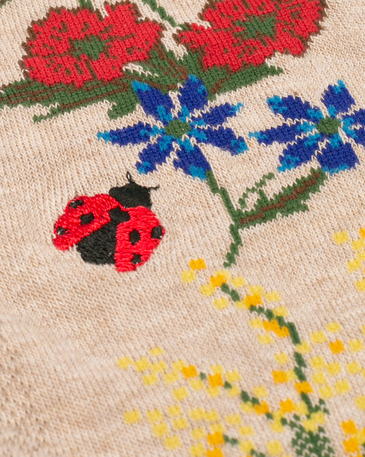 Debby Co. Crew Socks, Andeotte Collection, Beige with Ladybug