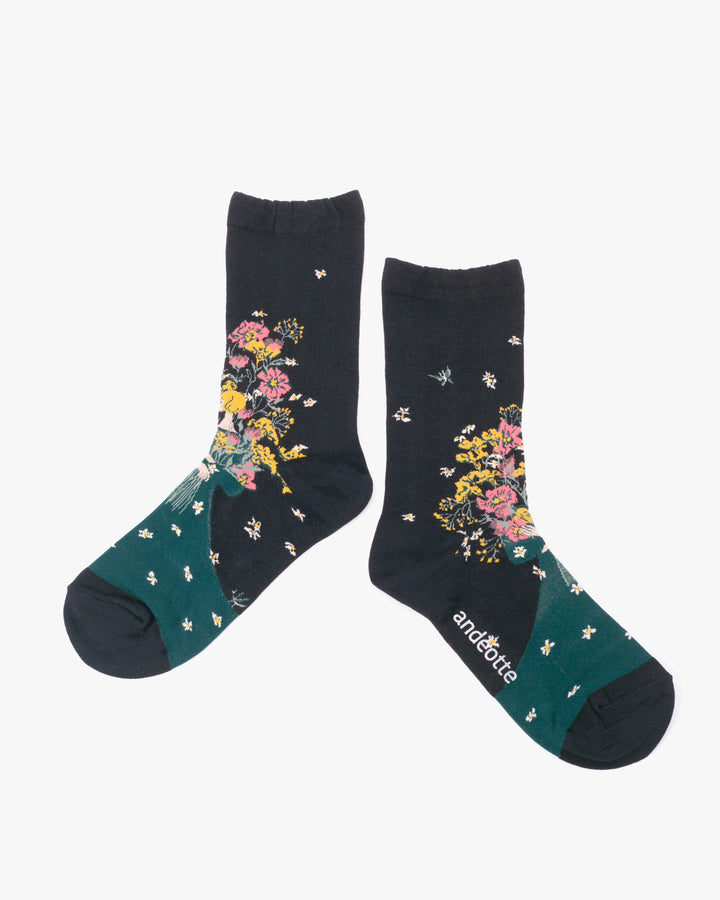 Debby Co. Crew Socks, Andeotte Collection, Navy Floral