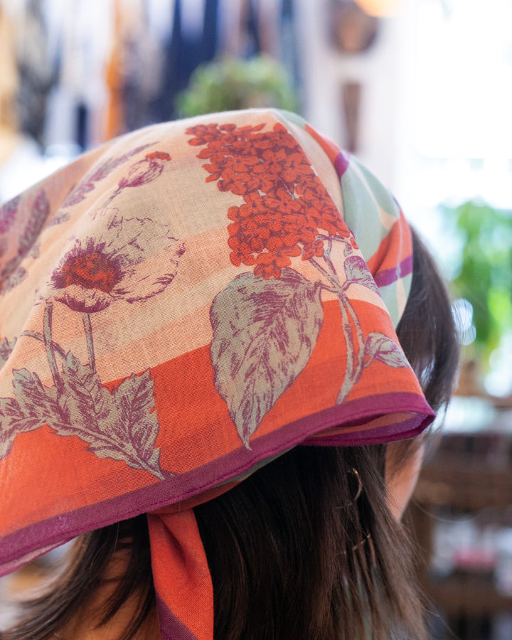 Debby Co., Scarf, Maison Blanche Collection, Coral Botanical Check