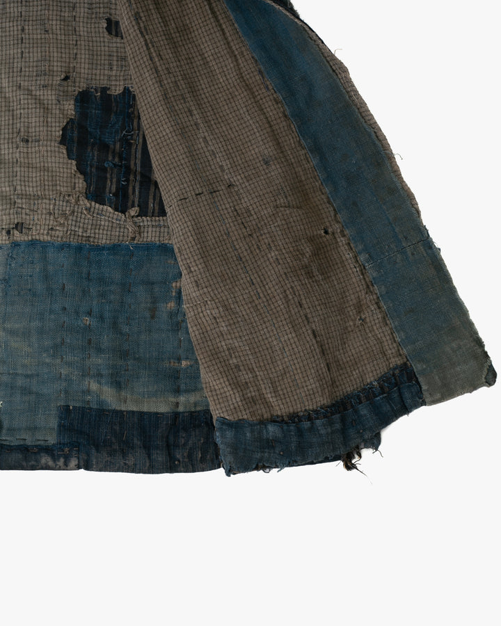 Vintage Noragi Jacket, Patched, Blue, Brown, Black, and Cream