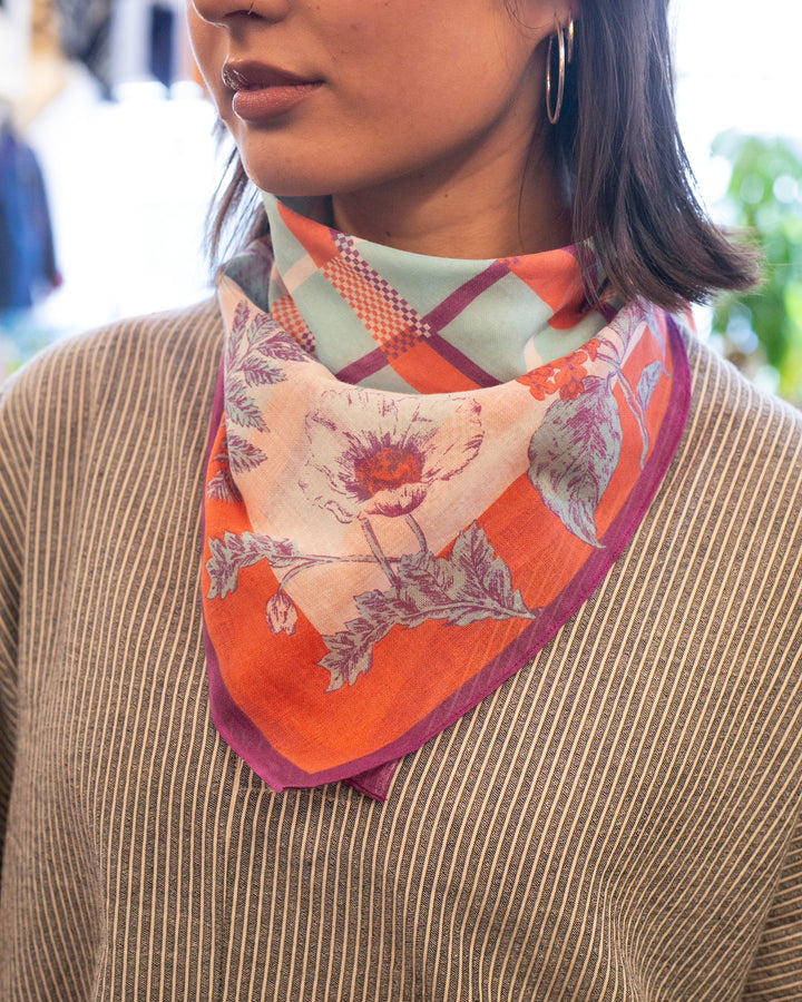 Debby Co., Scarf, Maison Blanche Collection, Coral Botanical Check