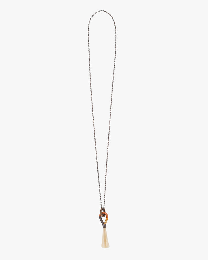 Boet Necklace, Horse Tassel, Dark Gray, Rust, Copper, and Gold with Blonde