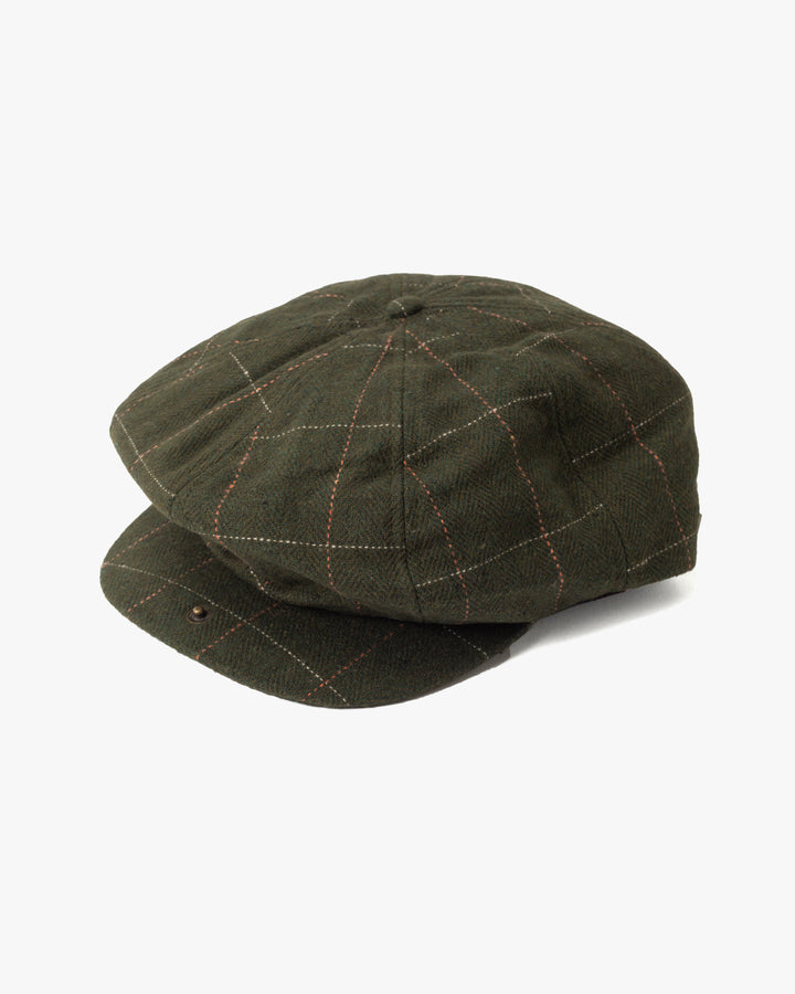 Newsboy Cap, Brixton, Brood, Green and Orange Herringbone Plaid