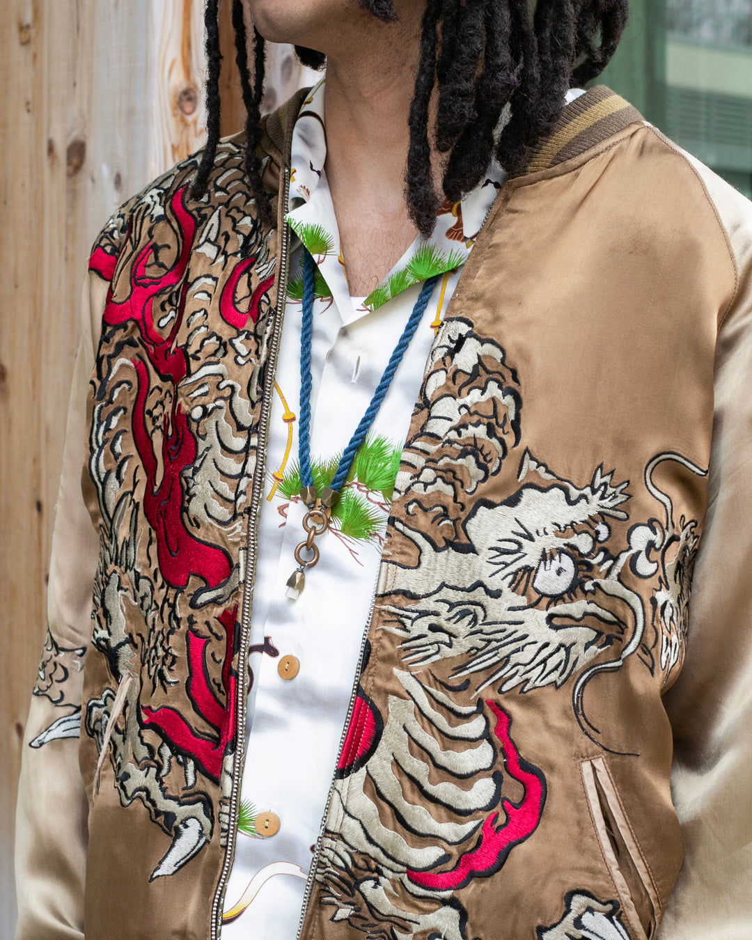 Japanese Repro Souvenir Jacket, Reversible, Brown with Dragon - L