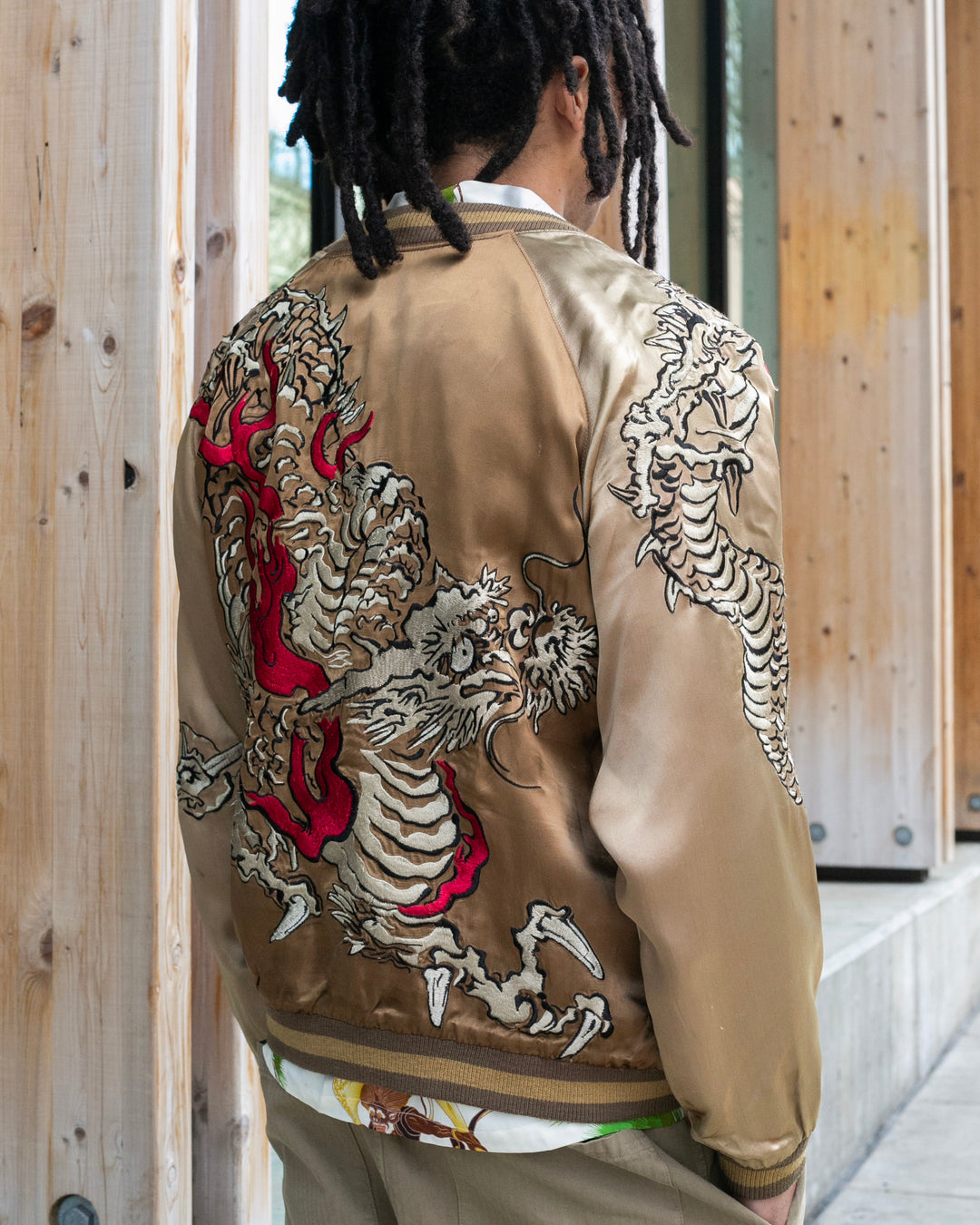 Japanese Repro Souvenir Jacket, Reversible, Brown with Dragon - L
