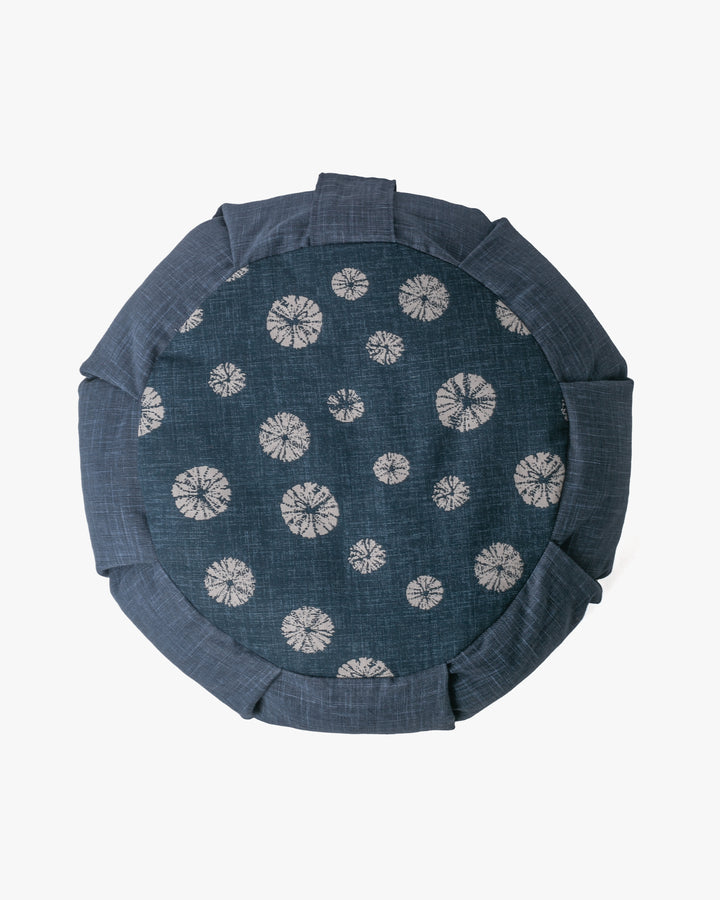 Kiriko Original Meditation Pillow, Two-Tone Zafu, Indigo with Kumo Shibori