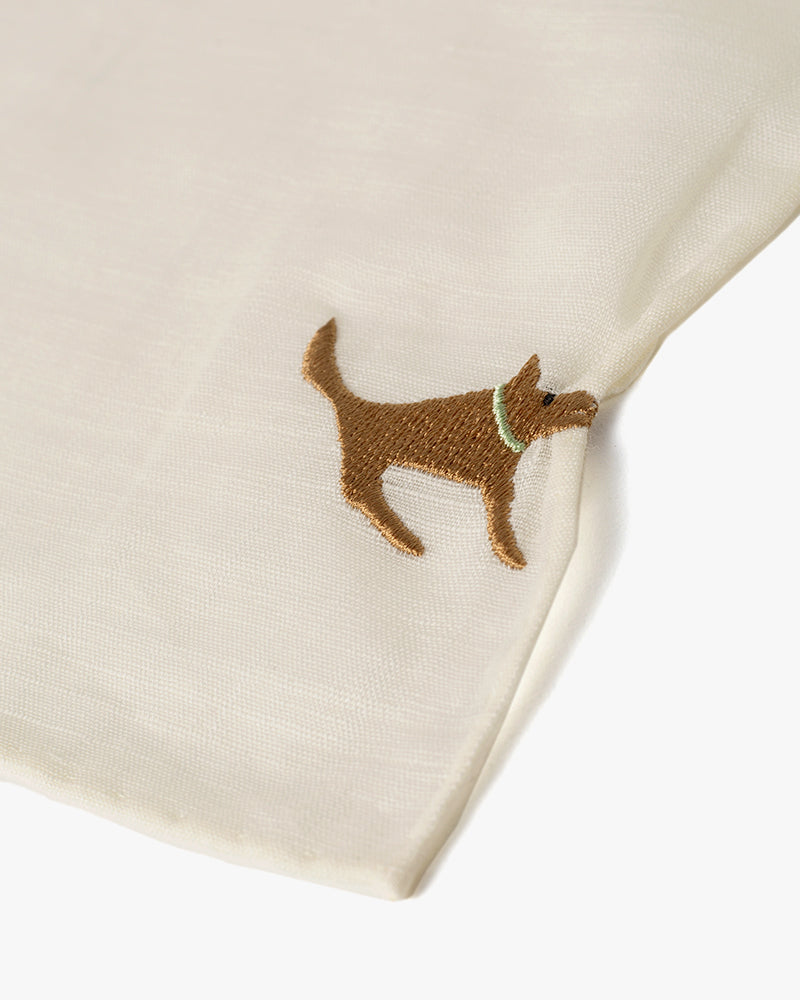 Japanese Handkerchief, Hikkomi, Cream with Brown Dog