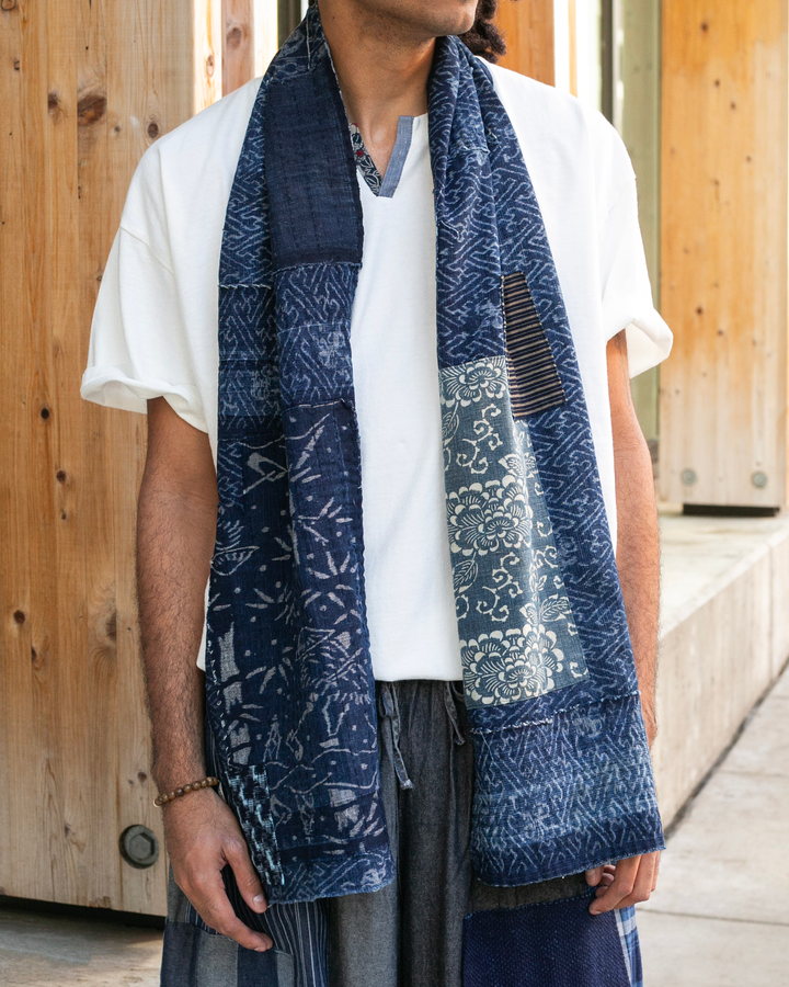 Kiriko Original Scarf, Patched Boro, Fully Hand Sashiko-Stitched, Indigo, 30