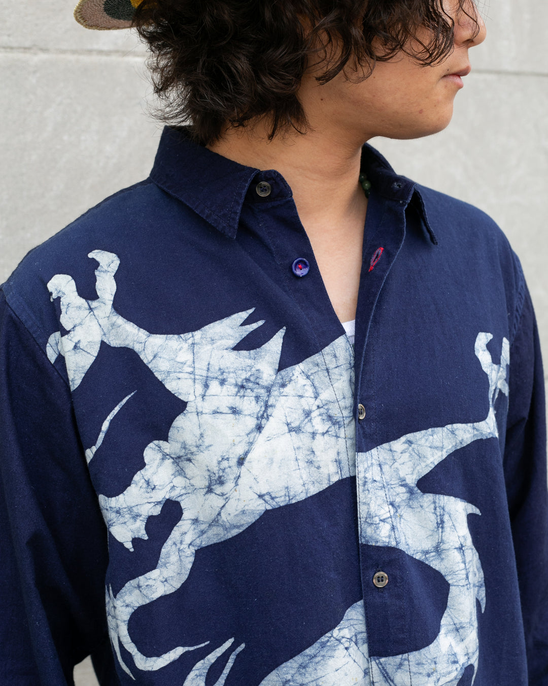 Japanese Repro, Indigo Button up Shirt, Gaijin Made Brand, Indigo with Dragon