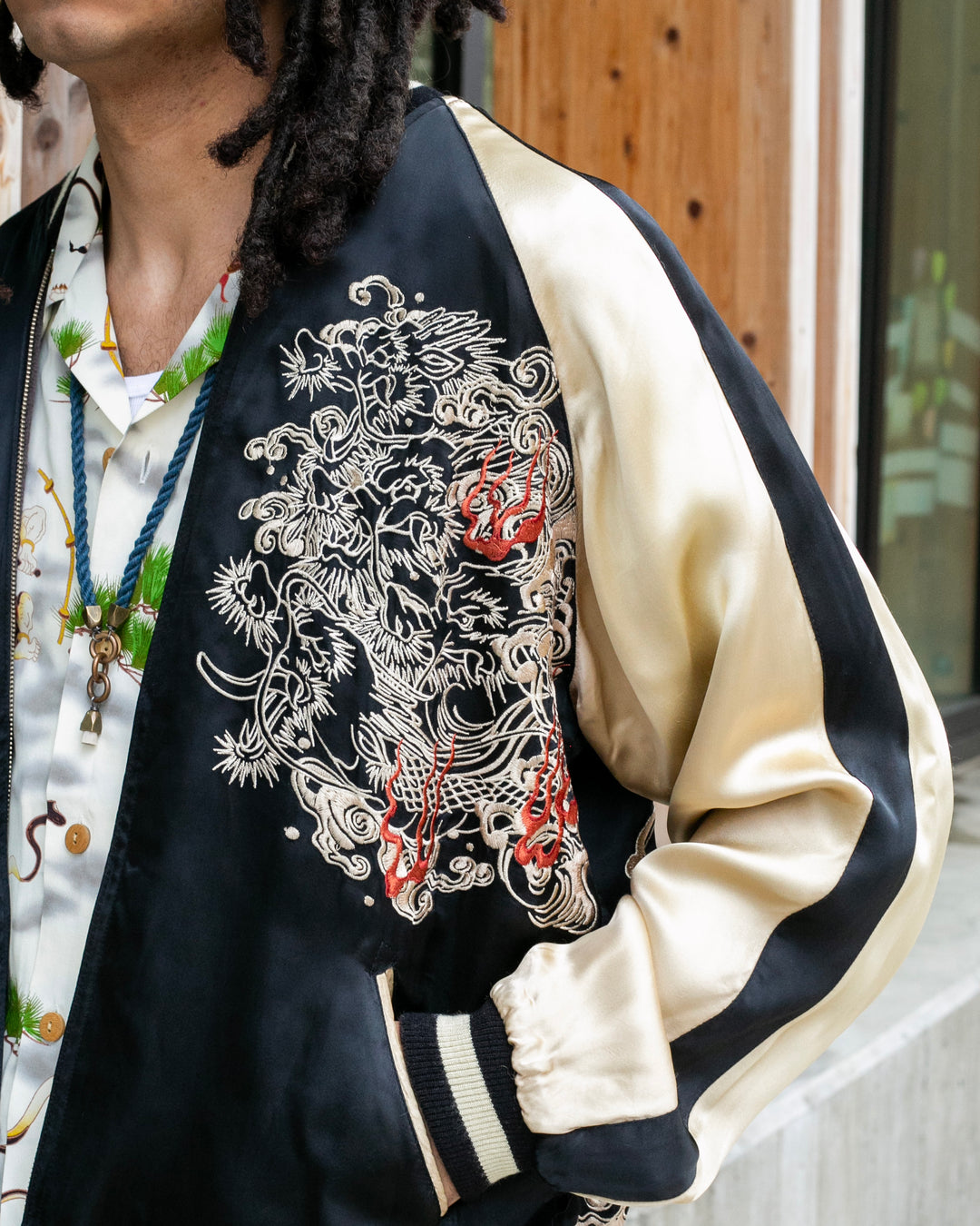Japanese Repro Souvenir Jacket, Reversible, Taupe with Warrior - XL
