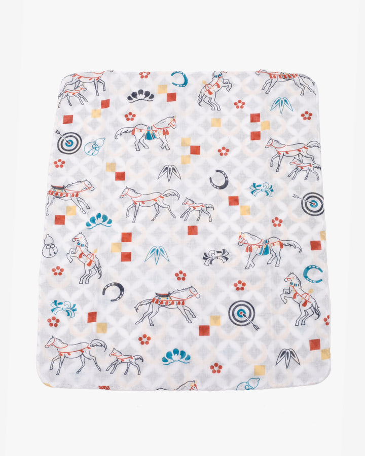 Kurochiku, Two-Sided Cotton Handkerchief, Muti-Color Shippou, Hyoutan and Horse