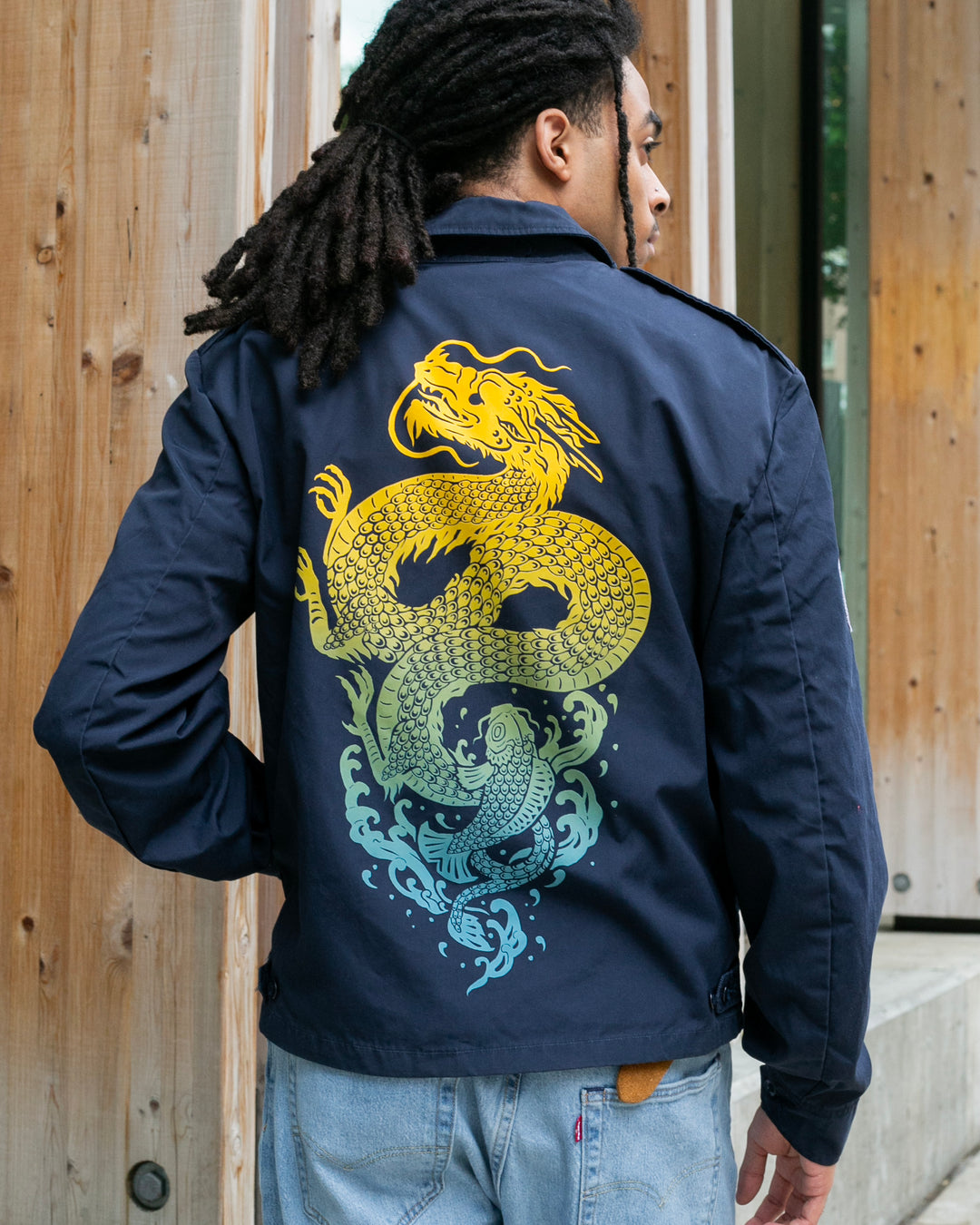 Kiriko Original Jacket, Navy Koi / Dragon Jacket with Patches