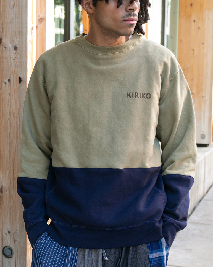 Kiriko Original Crewneck, Printed Ainu, Two-Tone, Olive with Navy
