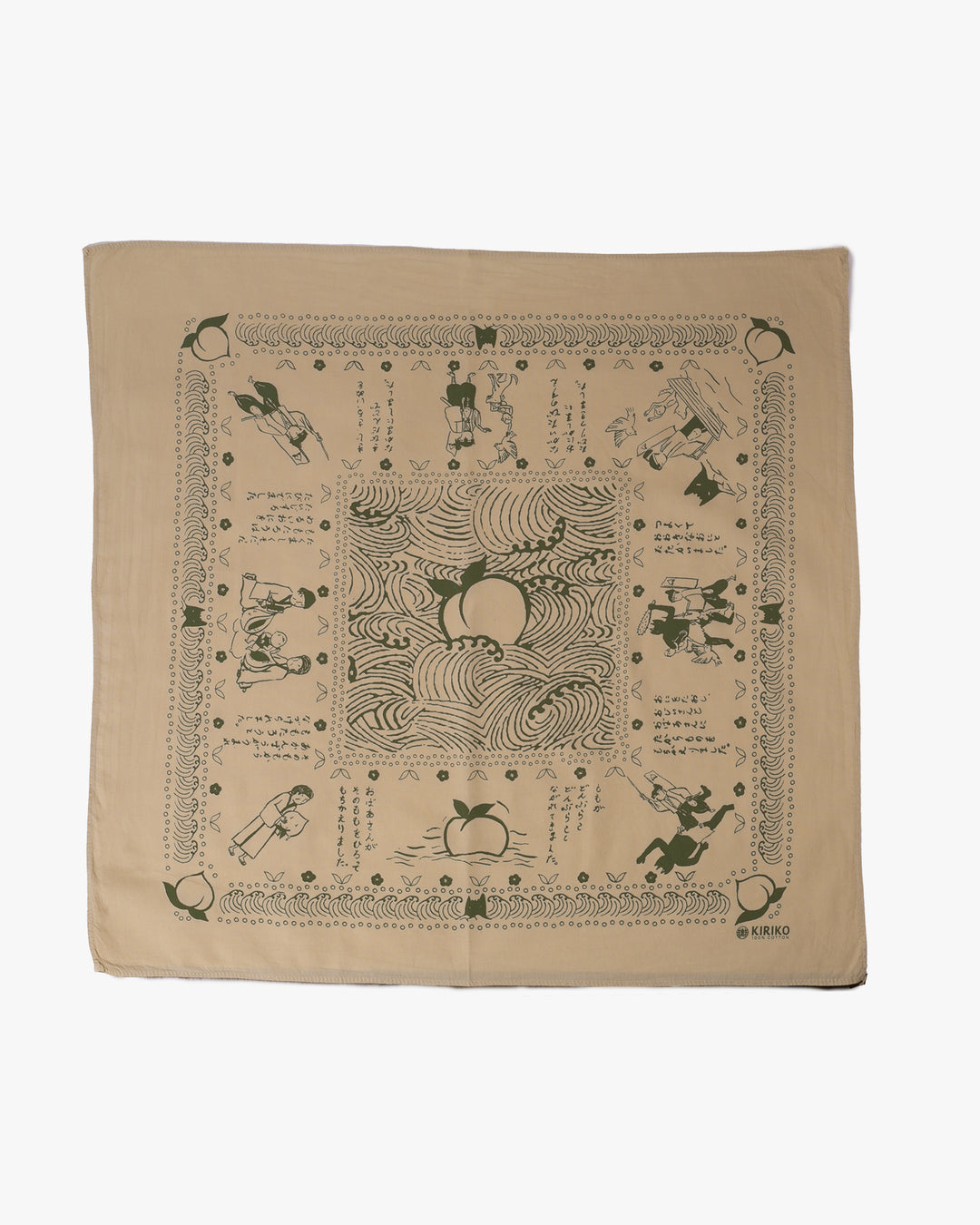 Kiriko Original Screen Printed, Custom-Dyed Bandana, Momotaro - Cream