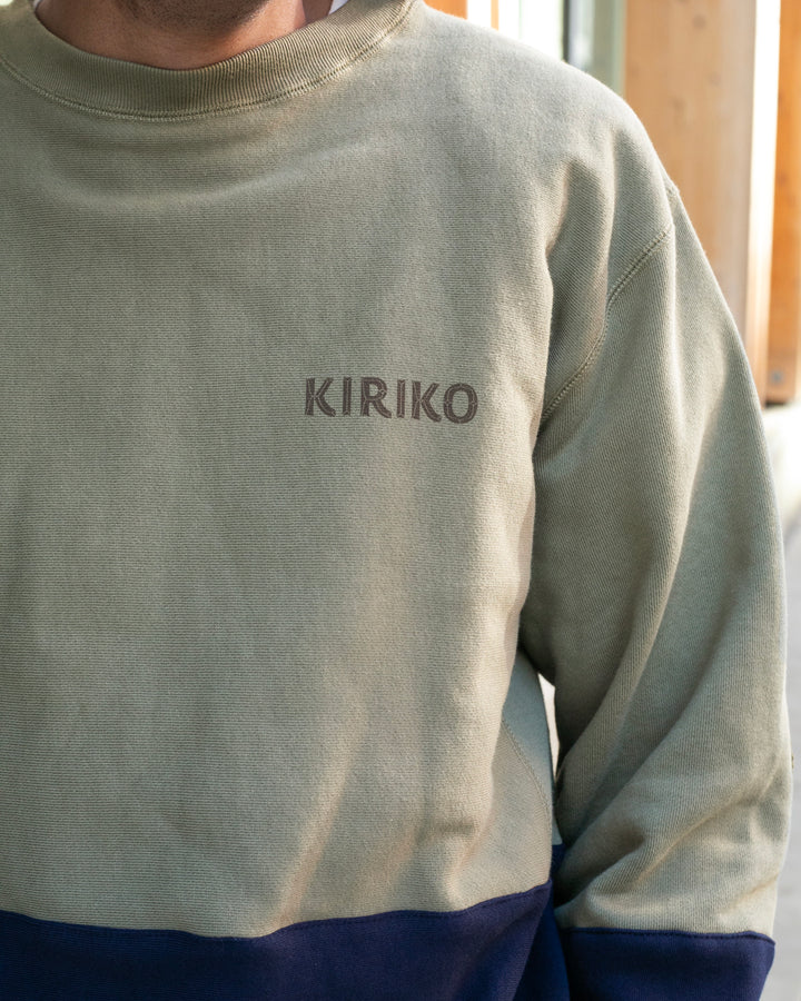 Kiriko Original Crewneck, Printed Ainu, Two-Tone, Olive with Navy