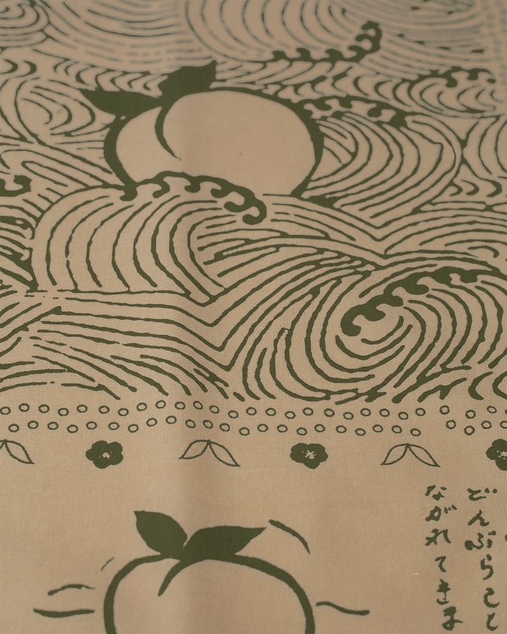 Kiriko Original Screen Printed, Custom-Dyed Bandana, Momotaro - Cream