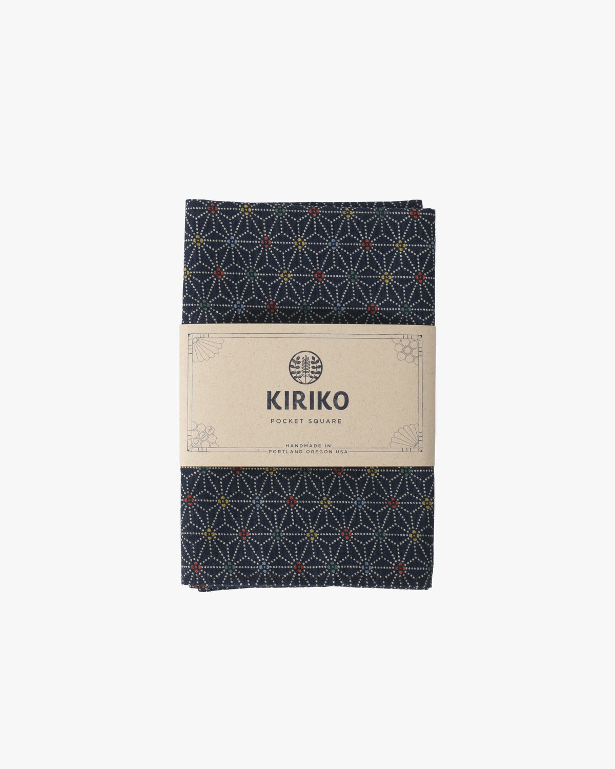 Kiriko Original Pocket Square, Navy with Dotted Asanoha
