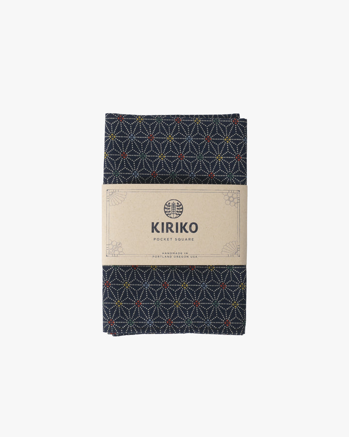 Kiriko Original Pocket Square, Navy with Dotted Asanoha
