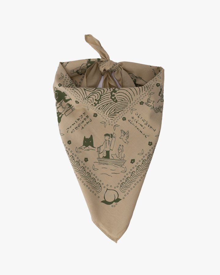 Kiriko Original Screen Printed, Custom-Dyed Bandana, Momotaro - Cream