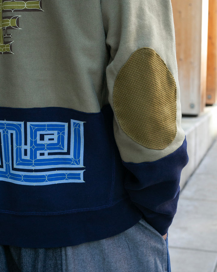 Kiriko Original Crewneck, Printed Ainu, Two-Tone, Olive with Navy