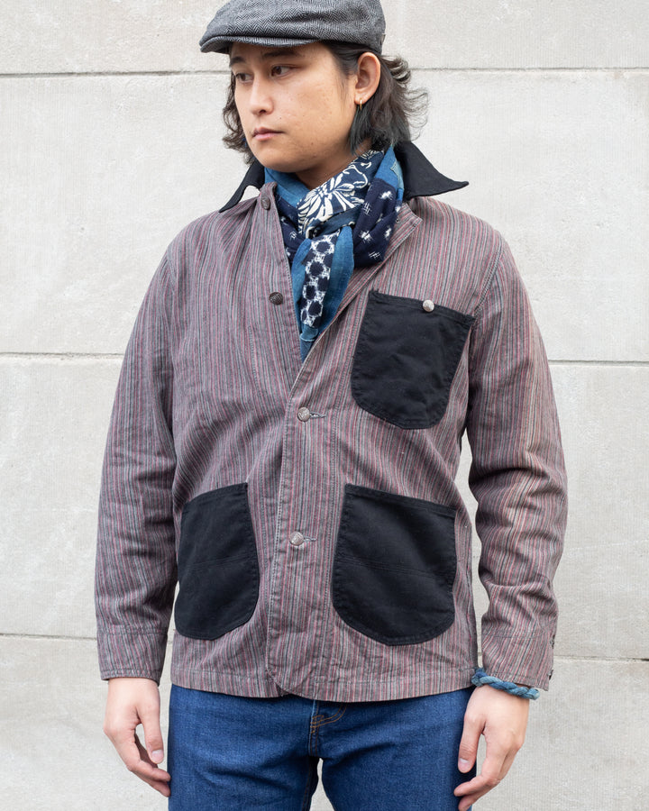 Japanese Repro Denim Chore Coat, Lee, Corduroy Collar, Striped - M