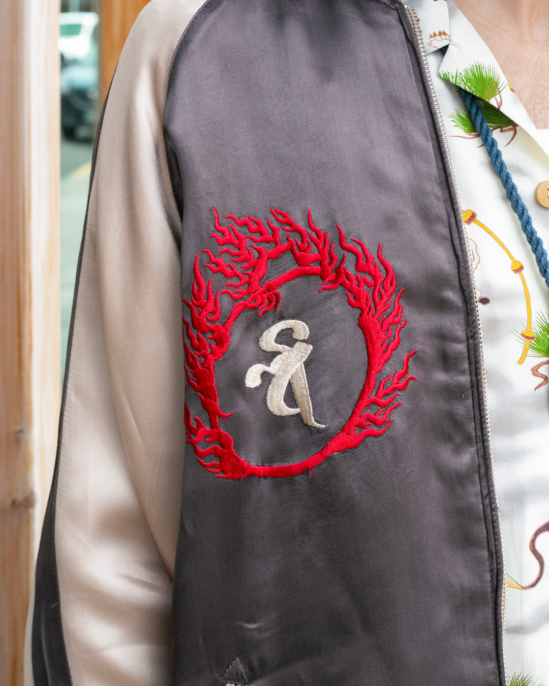 Japanese Repro Souvenir Jacket, Reversible, Taupe with Warrior - XL