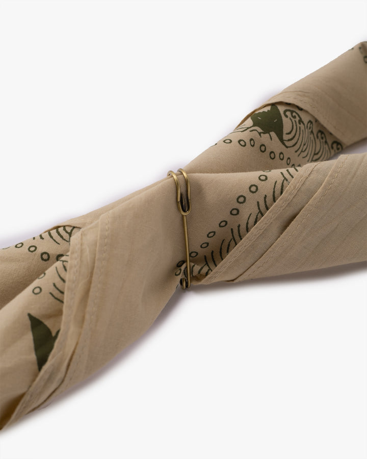 Kiriko Original Screen Printed, Custom-Dyed Bandana, Momotaro - Cream