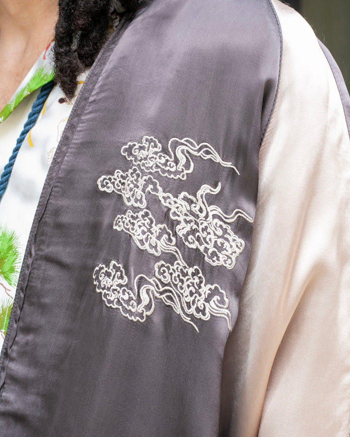 Japanese Repro Souvenir Jacket, Reversible, Taupe with Warrior - XL