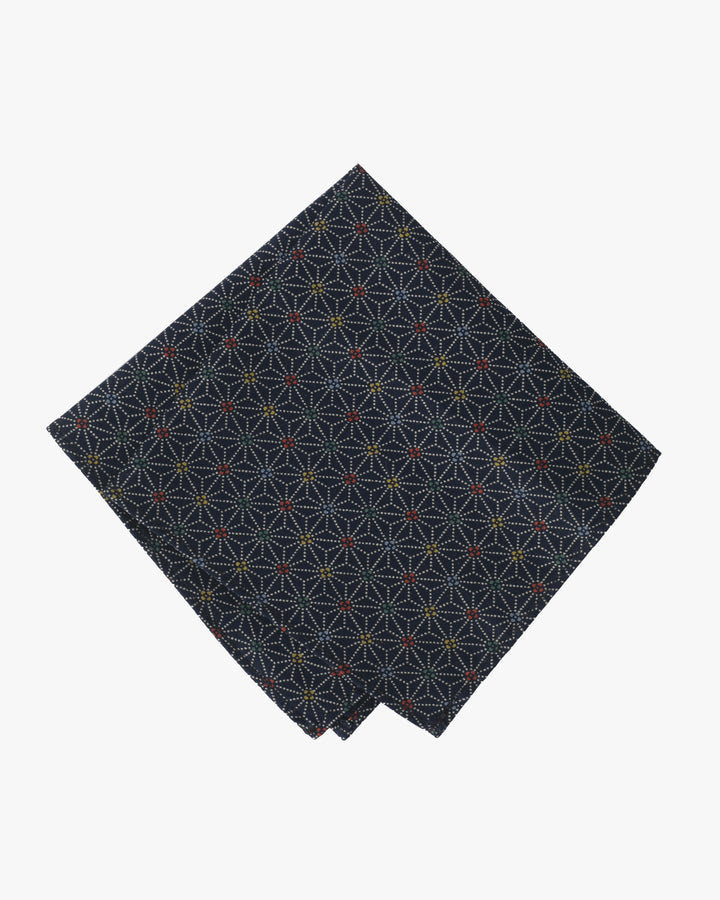 Kiriko Original Pocket Square, Navy with Dotted Asanoha