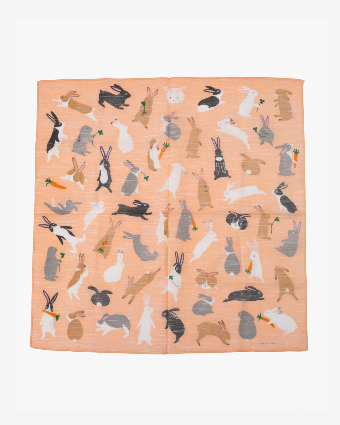 Japanese Handkerchief, Classic, Yoko Matsumoto, Coral, Rabbits