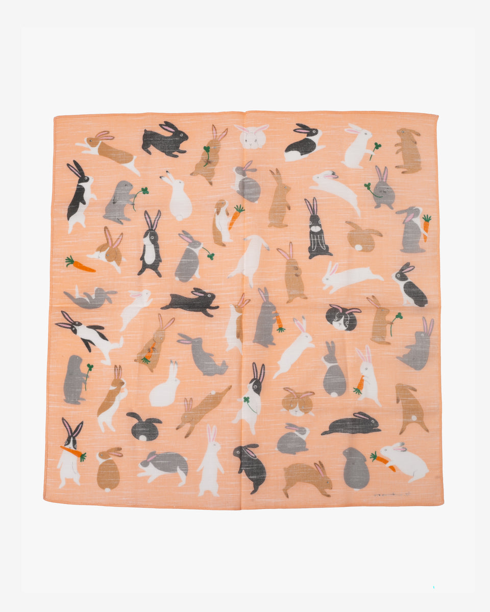Japanese Handkerchief, Classic, Yoko Matsumoto, Coral, Rabbits – Kiriko ...