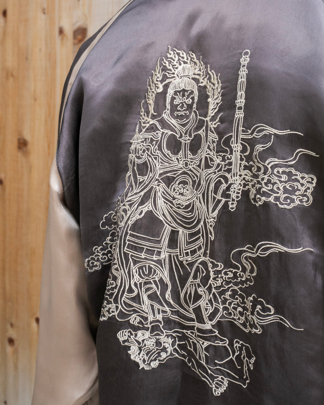 Japanese Repro Souvenir Jacket, Reversible, Taupe with Warrior - XL