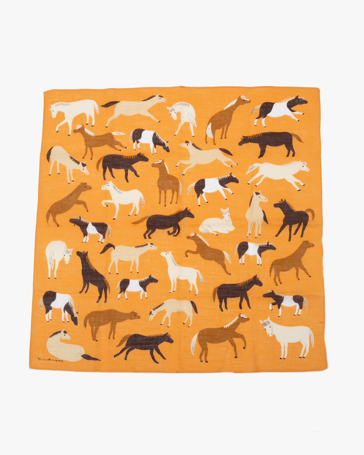 Japanese Handkerchief, Classic, Yoko Matsumoto, Orange, Horses