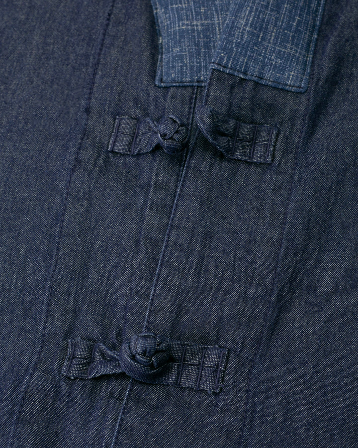 Kiriko Original Two Tone Denim Jacket, Mandarin Style, Dark Indigo with Light Indigo