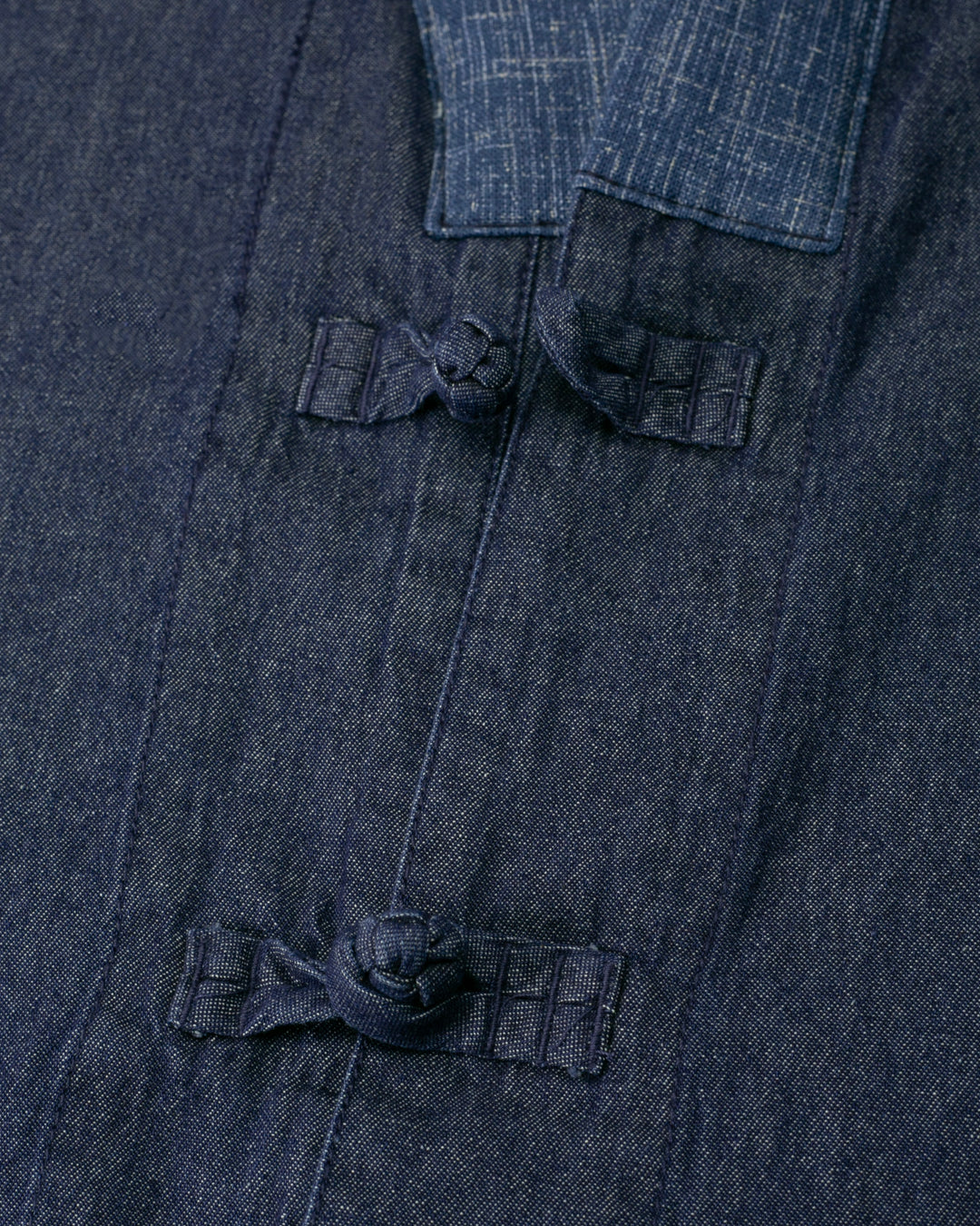 Kiriko Original Two Tone Denim Jacket, Mandarin Style, Dark Indigo with Light Indigo