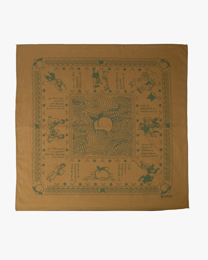 Kiriko Original Screen Printed, Custom-Dyed Bandana, Momotaro - Faded Gold