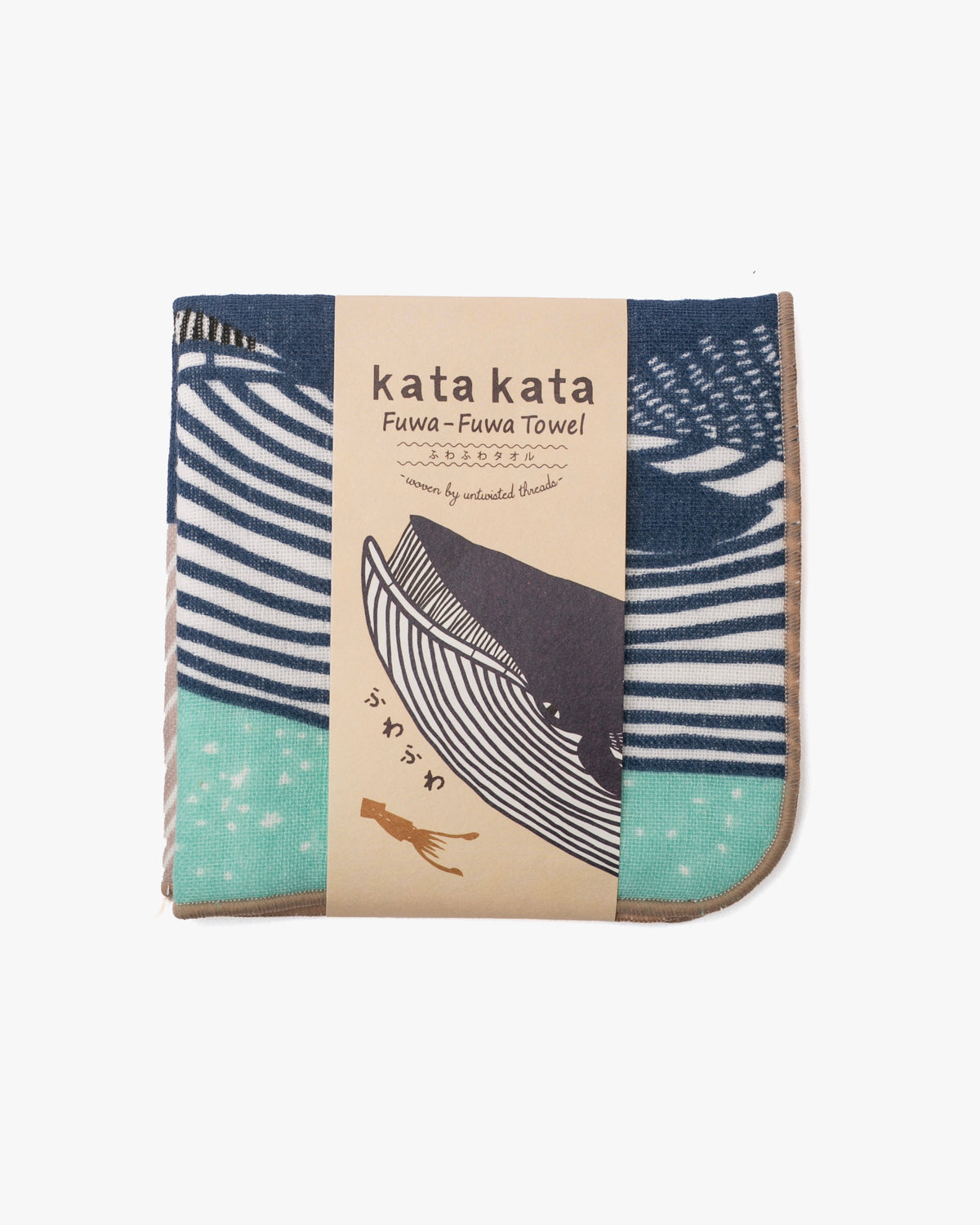Musubi, Fuwa-Fuwa Towel, Kata Kata, Whale, Blue, 10" x 10"