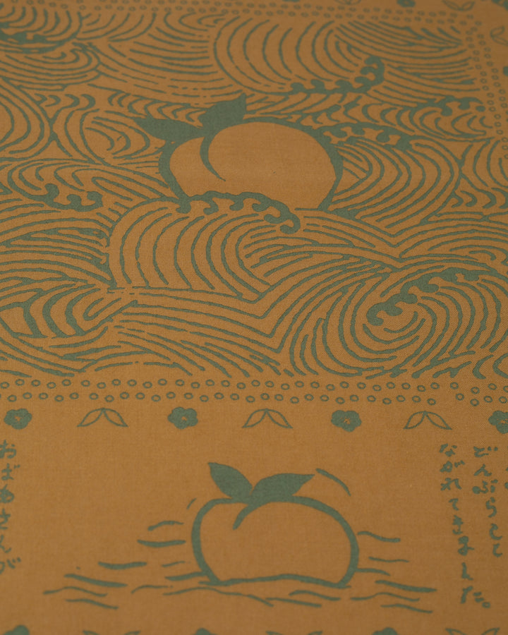 Kiriko Original Screen Printed, Custom-Dyed Bandana, Momotaro - Faded Gold