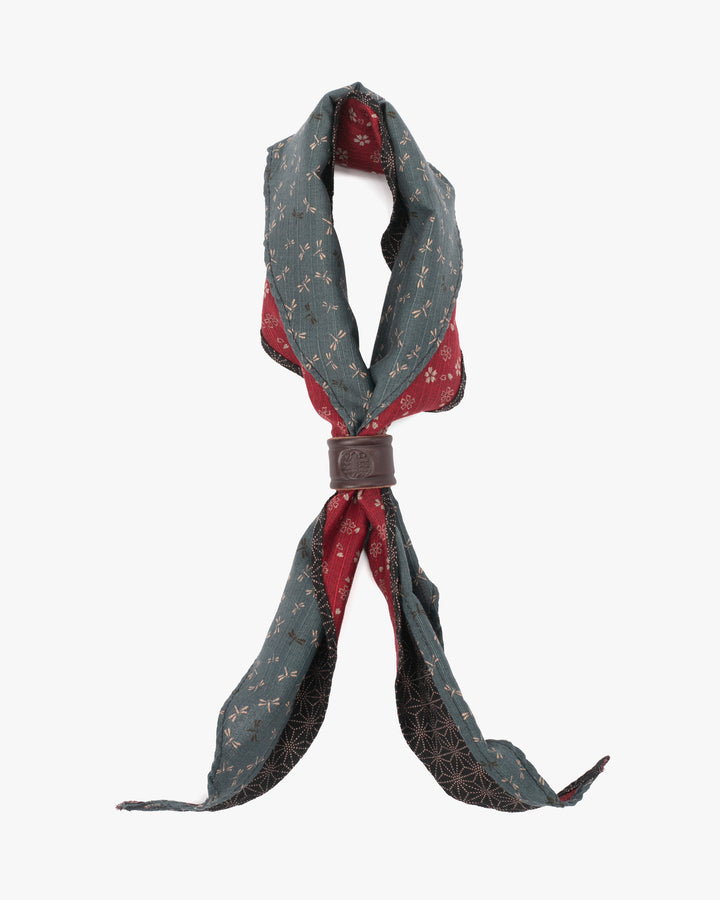 Kiriko Original Split Neckerchief, Black Dotted Pink Asanoha and Blue Tonbo