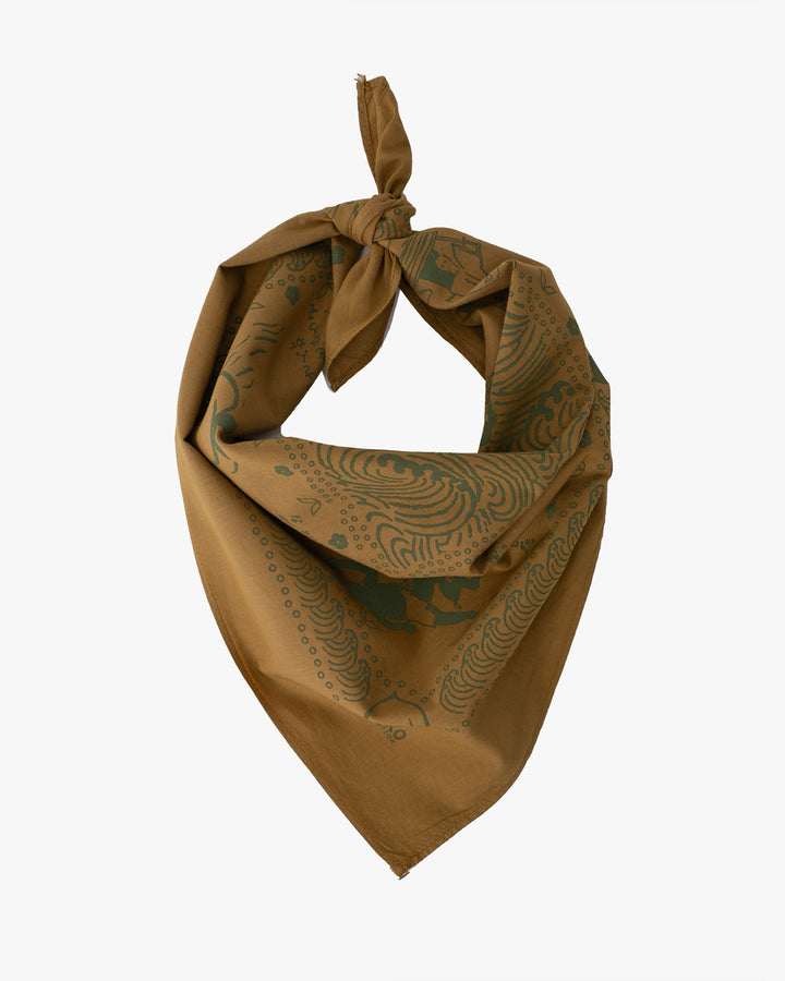 Kiriko Original Screen Printed, Custom-Dyed Bandana, Momotaro - Faded Gold