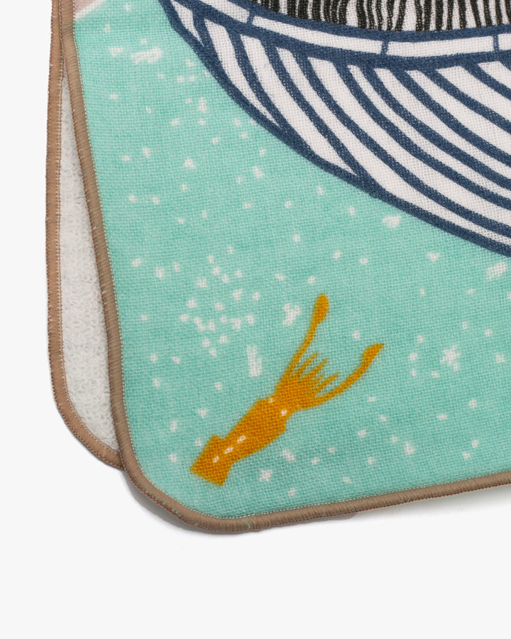 Musubi, Fuwa-Fuwa Towel, Kata Kata, Whale, Blue, 10" x 10"