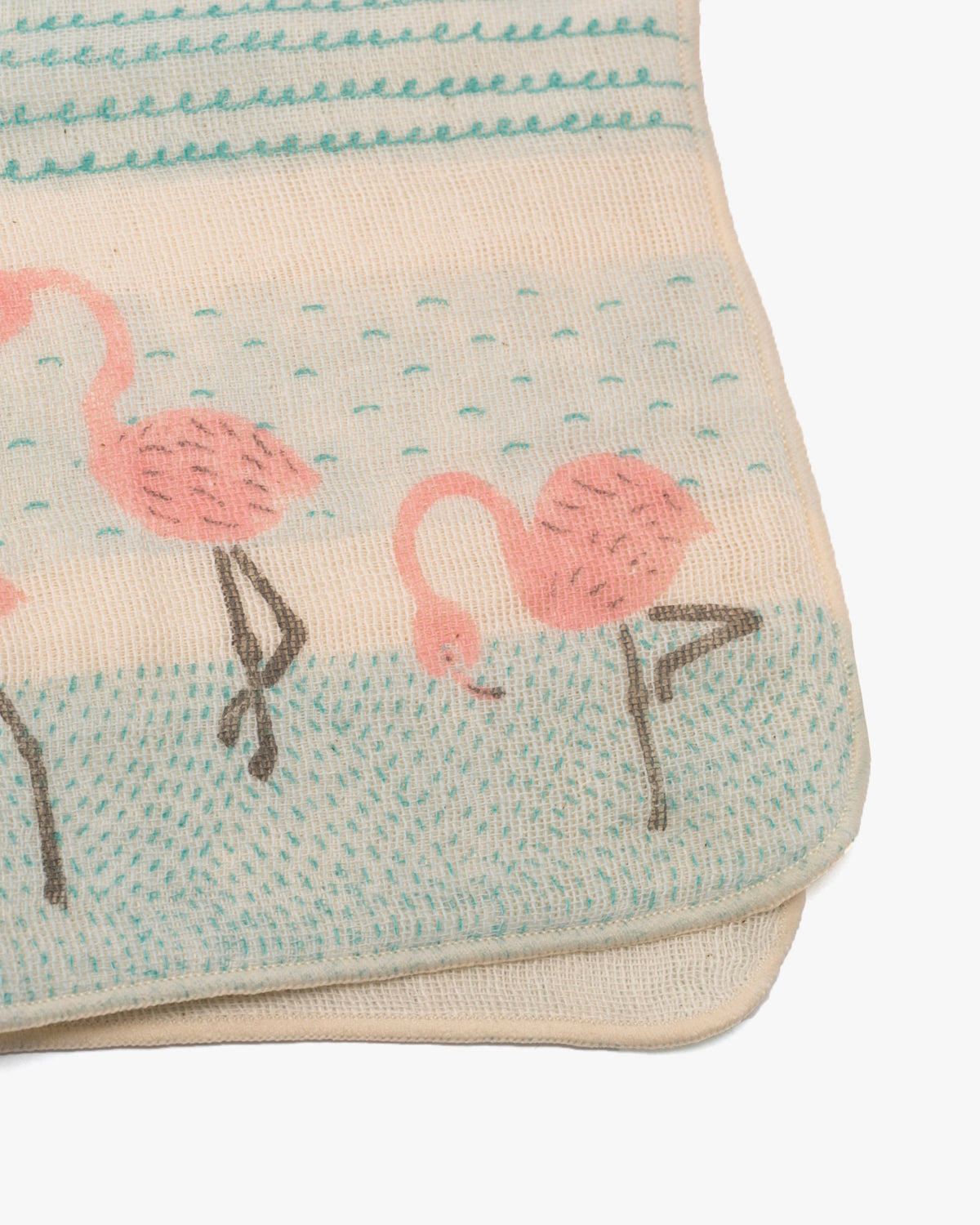 Musubi Organic, Quadrupled Layered Gauze Handkerchief, Kayo Aoyama, Flamingo, Blue, 10" x 10"