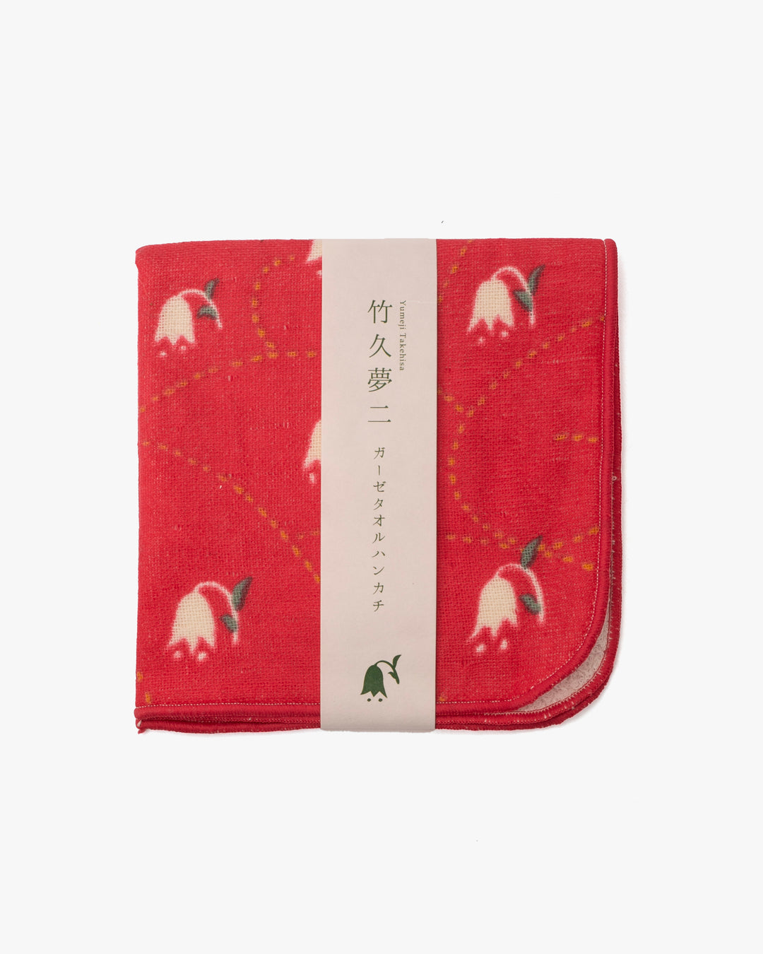 Musubi, Gauze Pile Handkerchief, Yumeji Takehisa, Lily of the Valley, Red, 10" x 10"