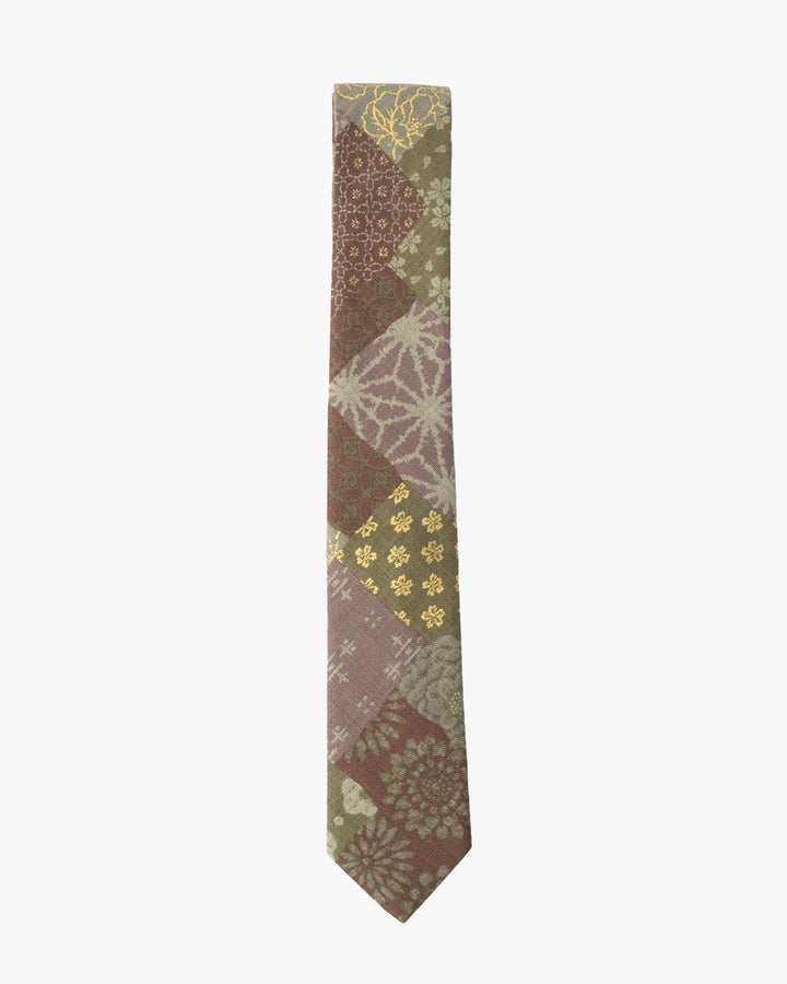 Kiriko Original Tie, Patchwork Style, Azuki and Gold
