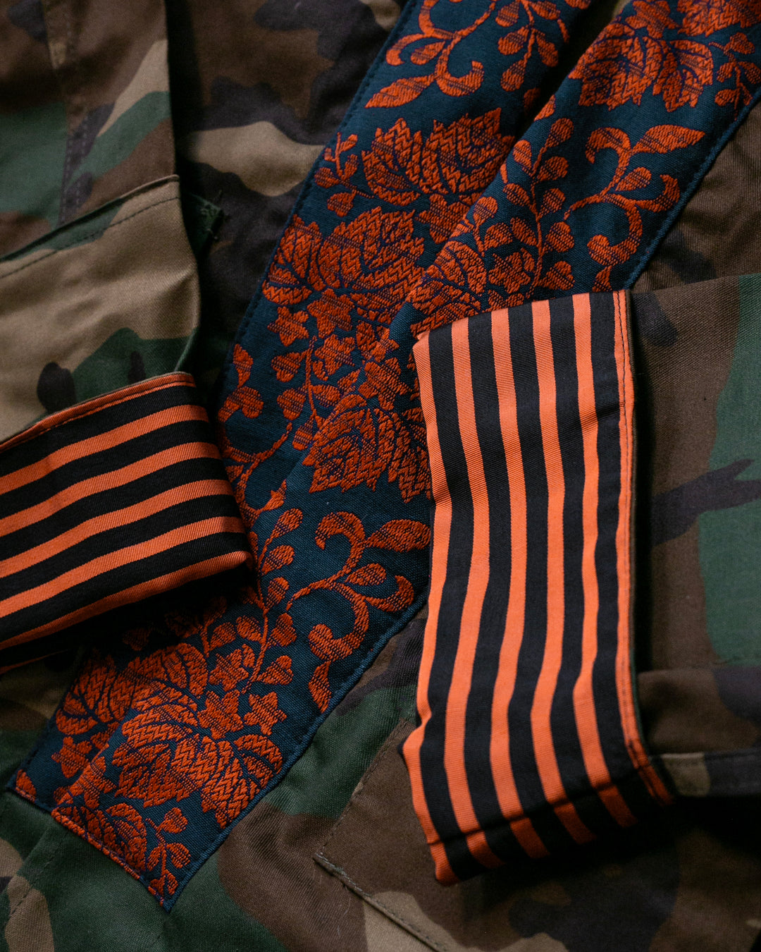 Kiriko Custom Military Jacket, Camo Patched, Kiku-Karakusa